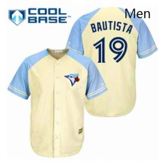 Mens Majestic Toronto Blue Jays 19 Jose Bautista Replica Cream Exclusive Vintage Cool Base MLB Jersey